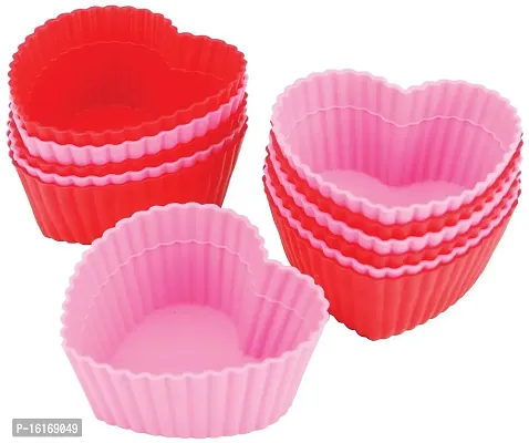 MoldBerry Silicone Muffin Moulds/Cup Cake Mould | Reusable  Nonstick,Perfect for Cup Cakes Multicolor (Heart Shape - Pack of 12)-thumb4