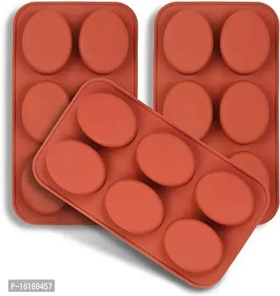 MoldBerry 6-Cavity Oval Silicone Mould, Oval Moulds for Making Handmade Soap, Chocolate, Soap Candles and Jelly-Browni (Pack of -1)-thumb0