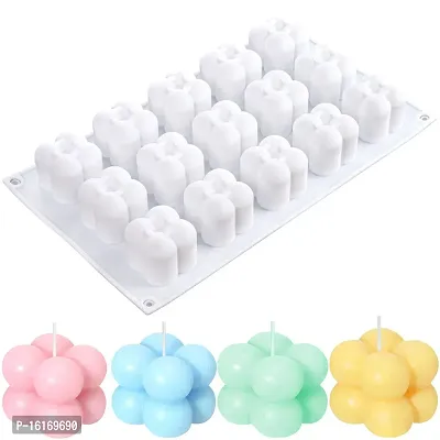 MoldBerry 3D Bubble Candle Molds - 15 Cavity 4 Bubble Cube Silicone Mold for Candles Soap Making, Bubble Cake Mold for Baking Dessert Mousse Cake Jelly Ice Cream (Pack of 1)