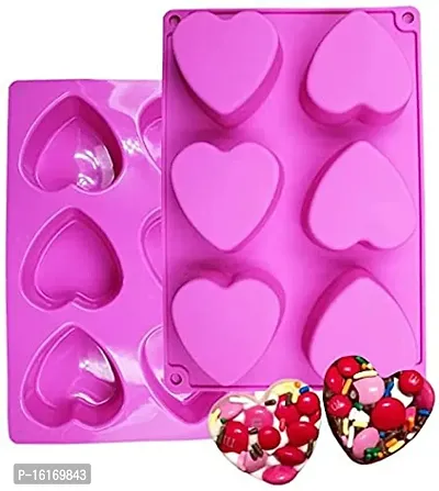 MoldBerry Heart Shape Silicone Mold for Making Soap Candle 6 Cavity Silicon Moulds for Soap Resin Chocolate Muffin Pudding Cake Jelly Size (17.5 * 17.5 * 3 cm) Pack of 2 (Multi Color)-thumb0