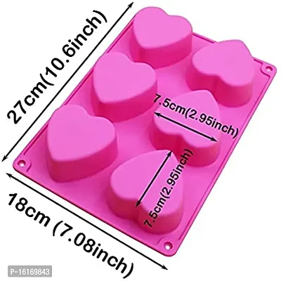 MoldBerry Heart Shape Silicone Mold for Making Soap Candle 6 Cavity Silicon Moulds for Soap Resin Chocolate Muffin Pudding Cake Jelly Size (17.5 * 17.5 * 3 cm) Pack of 2 (Multi Color)-thumb3
