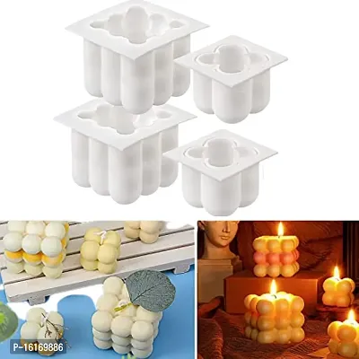 MoldBerry Silicone Candle Mold, 3D Handmade Candle Molds for Candle Making,2 Big  2 Small Bubble Candle Molds Silicone Cube Mold for DIY Candle Crafts Making, Candle Decorations (Pack of 2)