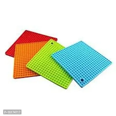 MoldBerry Silicone Square Mat Combo for Dish Hot Pads for Counter Top Pan and Pot Heat Resistant Hot Protector Round Holder Set of 4 ( Multi Color )