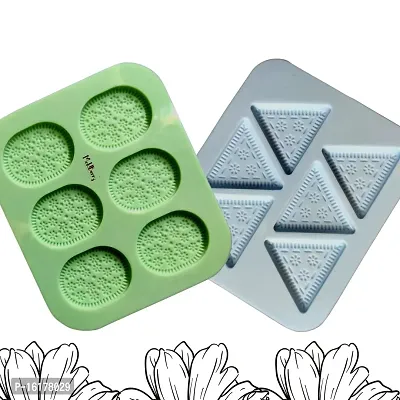 MoldBerry Cookies Mould Ovel Shape 3 Cavity Chocolate Mould for Chocolate Making Silicone Mould (TriangleCookies+OvelCookies_Combo)