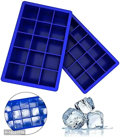 MoldBerry Flexible Silicone Ice Cube Trays 15 Grid Ice Cube Molds for Freezer Refrigerator Cocktail Beer Whiskey Chocolate Candy Pack of 2 (Multi Color)