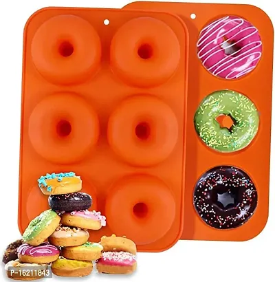 MoldBerry Donut Mould Pan Baking Silicone 6 Cavity Full Size Donuts Cupcakes Muffins Reusable Easy Clean Oven Microwave Freezer Dishwasher Safe Mould (Multi Color) Pack of 1