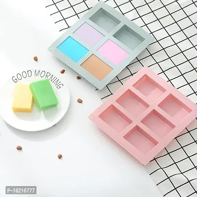 MoldBerry Soap Mould for Soap Making 6 Cavity Rectangle Shaped Silicone Soap Mould DIY for Cake Cupcake Muffin Candle (Multi Color) (1)-thumb0