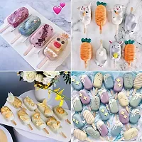 MoldBerry Silicone cakesicle Mould with Wooden Sticks 4 Cavity Big Oval Shape Popsicle Mold Reusable Ice Pop Makers Ice Cream Kulfi Candy Lolly for Children  Adults Pack of 1 Multi Color-thumb1