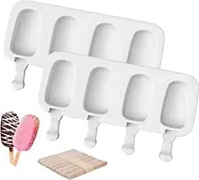 MoldBerry Silicone cakesicle Mould with Wooden Sticks 4 Cavity Big Oval Shape Popsicle Mold Reusable Ice Pop Makers Ice Cream Kulfi Candy Lolly for Children  Adults Pack of 1 Multi Color-thumb2