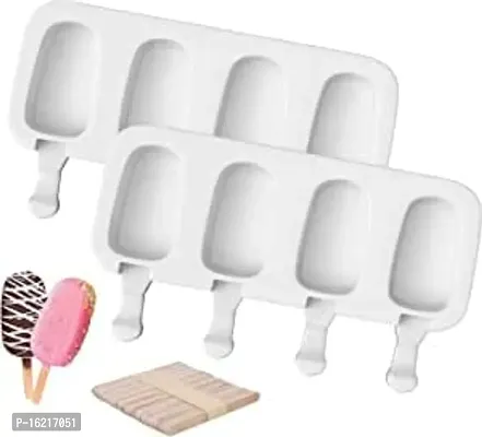 MoldBerry Silicone cakesicle Mould with Wooden Sticks 4 Cavity Big Oval Shape Popsicle Mold Reusable Ice Pop Makers Ice Cream Kulfi Candy Lolly for Children  Adults Pack of 1 Multi Color-thumb3