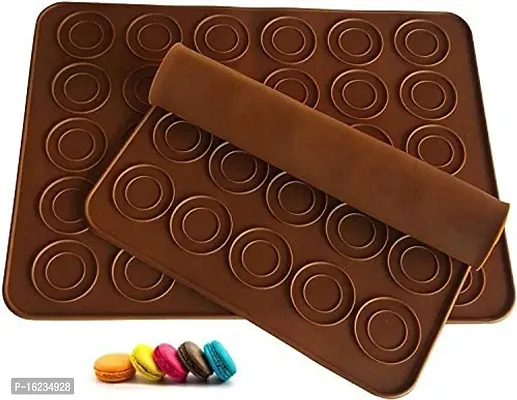 MoldBerry 30 Cavity Macaroon Mat Silicone Macaroon Sheet for Bake Pans Macaroon Pastry Cookie Making Non Stick Reusable Macaroon Mould Pack of 2