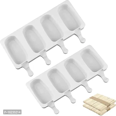 MoldBerry Silicone Cakesicle Mould Combo with Wooden Sticks 4 Cavity Big Oval Shape Popsicle Ice Cream Kulfi Ice Lolly for Children  Adults Size 14.5 x 25.5 x 2.7 Cm Pack of 2