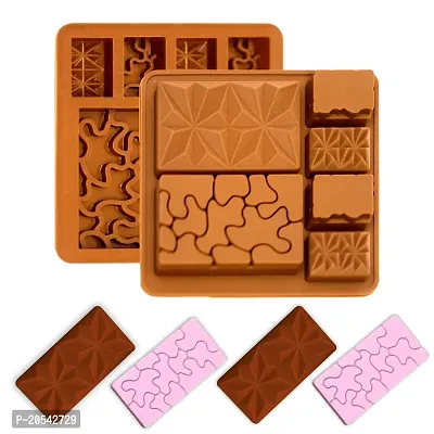 MoldBerry Chocolate Bar Mould Making Silicone Zigzag Wave Multiple Shapes Small Cadbury Mold for Cake Decorating Candy Jelly Chocolate Waffle Size (14 x 14 x 1.3 Cm) Pack of 1 (Brown Color)