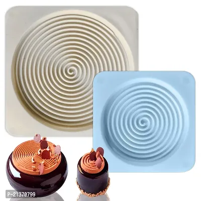 MoldBerry Silicone Cake Mould, Small  Big Spiral Design Round Ring Insert Decor Mousse Cake Decorating Chocolate Ice Cream Baking Pan Dessert Cake Mould (White) Pack of -2