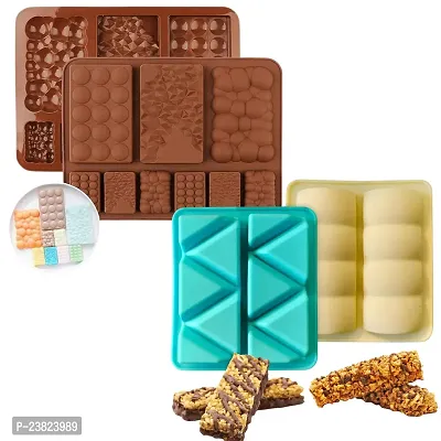 MoldBerry Assorted Chocolate Bar Energy Bar Mould Silicone 9 Slot Chocolate Bar Mould Multiple Shapes Mini Gems Bubble Zigzag Candy Jelly Mould Cake Decorating Cupcake Desert Pack of 3 (Multi Color)-thumb0