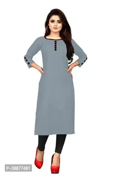 Straight Grey Solid Cambric Cotton Kurta-thumb0