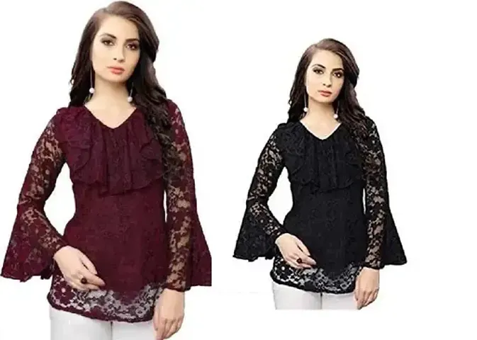 Elegant Net Self Pattern Top For Women Pack of 2