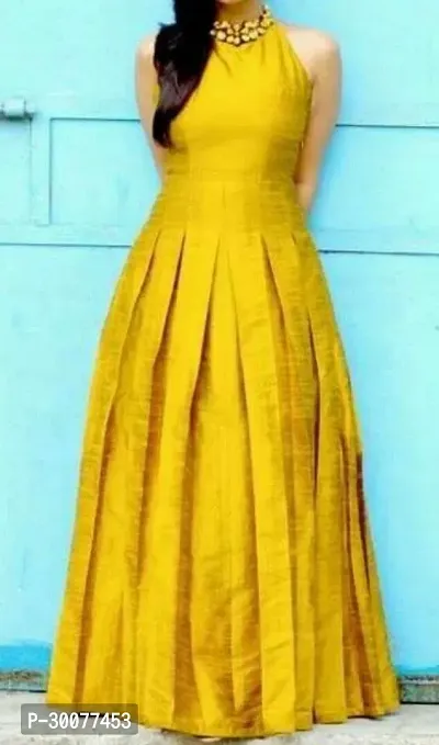 Anarkali Yellow Solid Crepe Kurta-thumb0