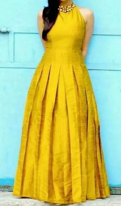 Anarkali Yellow Solid Crepe Kurta