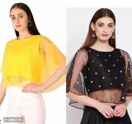 Elegant Multicoloured Net Embellished Top For Women Pack of 2