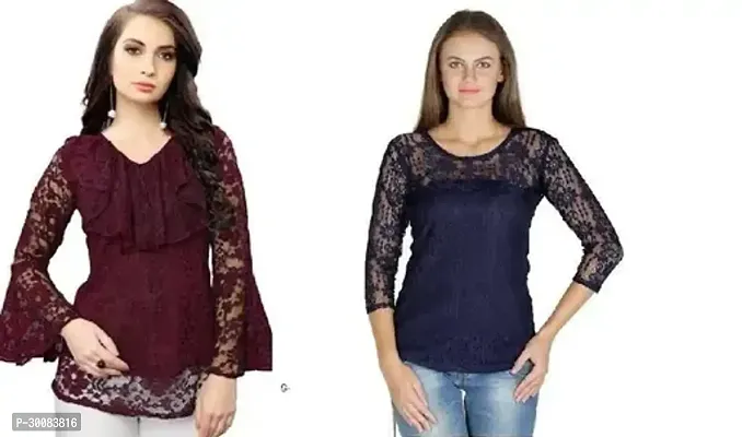 Elegant Multicoloured Net Self Pattern Top For Women Pack of 2