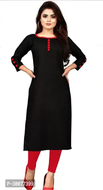 Straight Black Solid Cambric Cotton Kurta