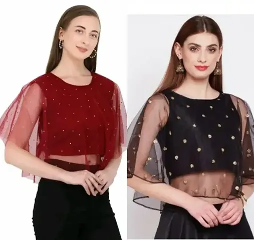 Elegant Net Embellished Top For Women Pack of 2