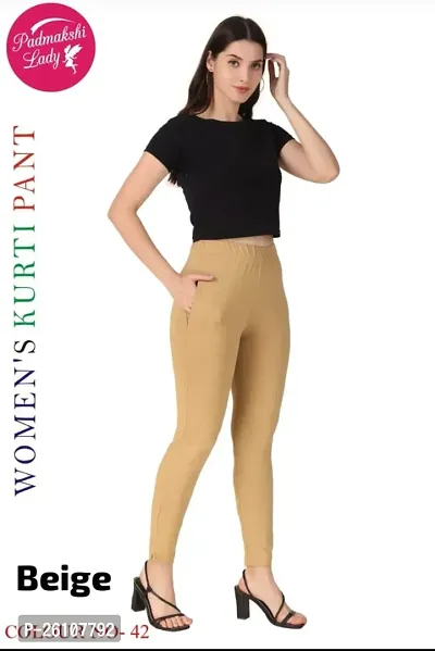 Elegant Beige Cambric Cotton Solid Trousers For Women-thumb0