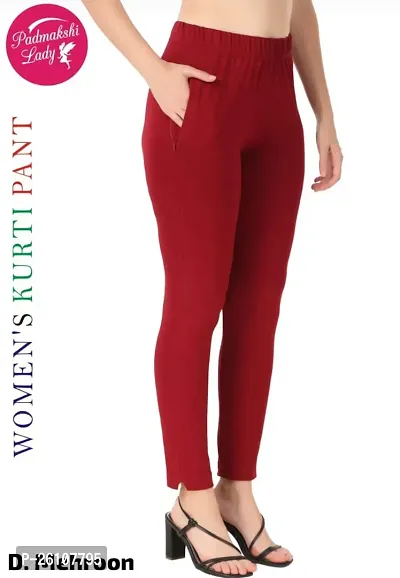 Elegant Maroon Cambric Cotton Solid Trousers For Women