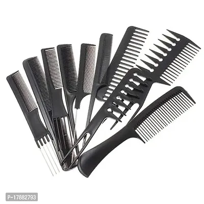 Professional Multipurpose 10 Pcs Hair Comb Set Hair brush for Hair Cutting and Styling (BLACK)