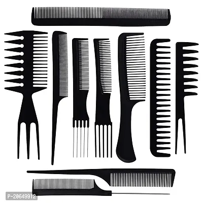 NEW  Stylish Professional Multipurpose 10 Pcs Hair Comb Set Hair brush for Hair Cutting and Styling (BLACK)-thumb2