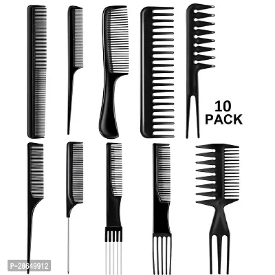 NEW  Stylish Professional Multipurpose 10 Pcs Hair Comb Set Hair brush for Hair Cutting and Styling (BLACK)-thumb5