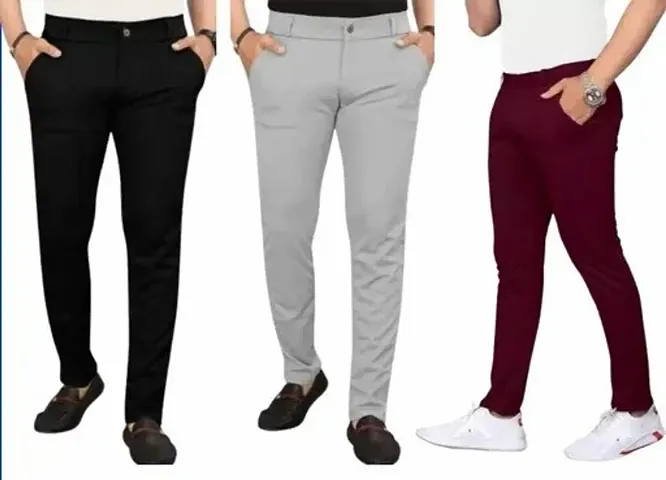 Men Trousers Pack of 3 Stylish Trousers Soft Lycra Blend Trousers Mens Boys Trousers Casual Wear Trousers