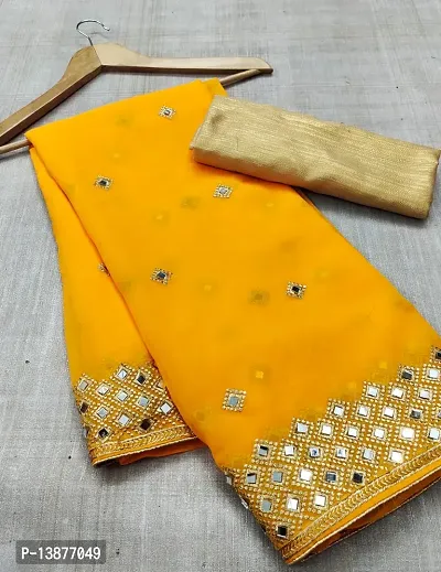 Beautiful Cotton Blend Saree With Blouse Piece For Women