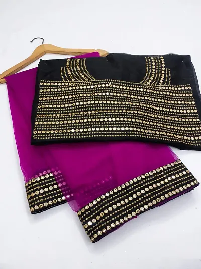 Net Embellished Partywear Sarees with Blouse Piece