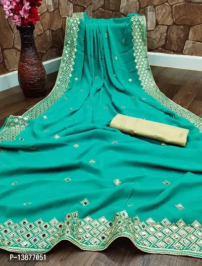 Beautiful Cotton Blend Saree With Blouse Piece For Women