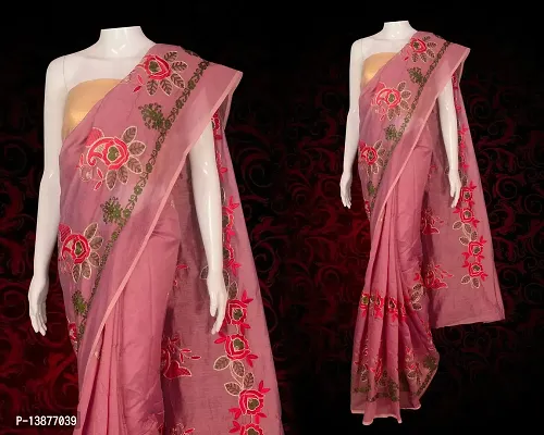 Beautiful Cotton Blend Saree With Blouse Piece For Women