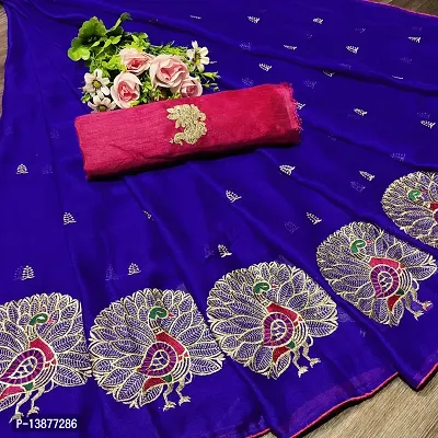 Beautiful Cotton Blend Saree With Blouse Piece For Women