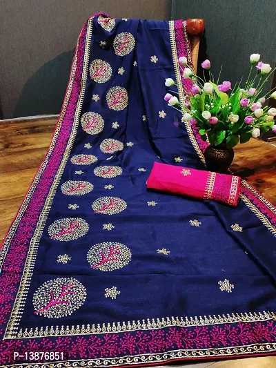 Beautiful Cotton Blend Saree With Blouse Piece For Women