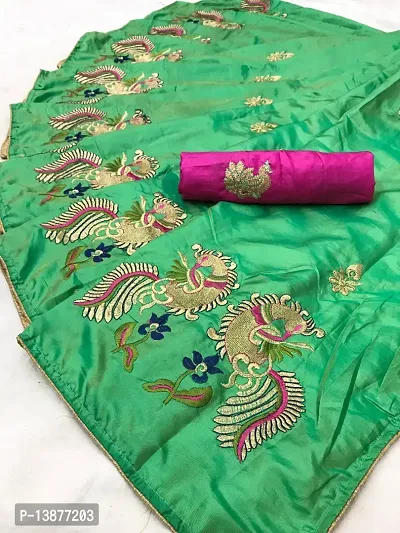 Beautiful Cotton Blend Saree With Blouse Piece For Women-thumb0