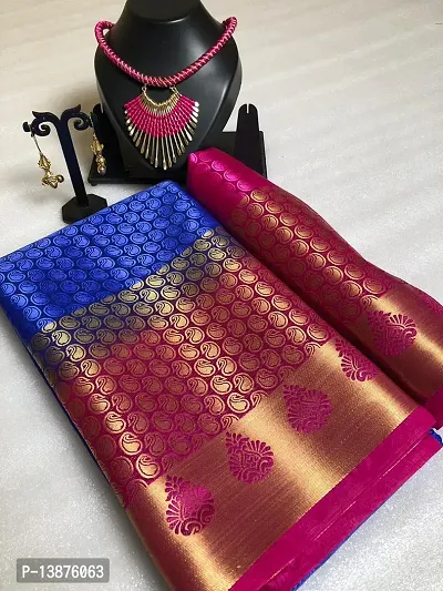 Beautiful Cotton Blend Saree With Blouse Piece For Women