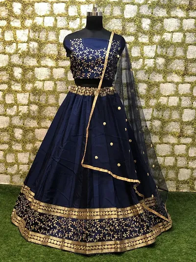 Stylish Satin Semi Stitched Lehenga Choli