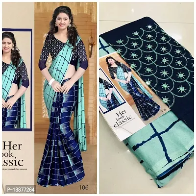 Beautiful Cotton Blend Saree With Blouse Piece For Women-thumb0