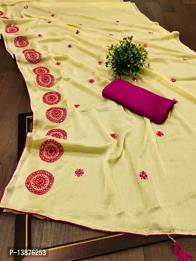 Beautiful Cotton Blend Saree With Blouse Piece For Women-thumb0