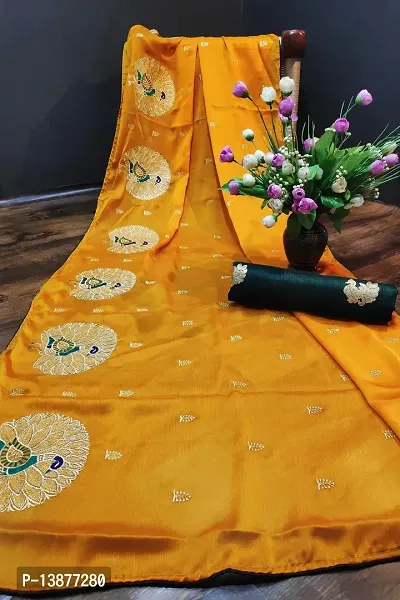 Beautiful Cotton Blend Saree With Blouse Piece For Women-thumb0