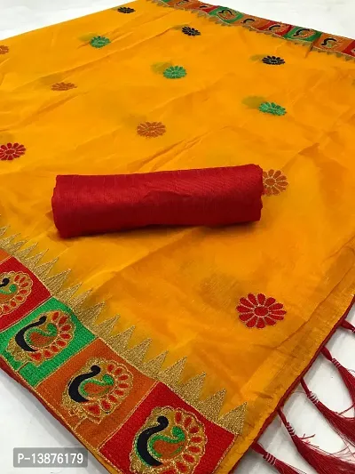 Beautiful Cotton Blend Saree With Blouse Piece For Women-thumb0