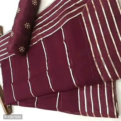 Beautiful Cotton Blend Saree With Blouse Piece For Women
