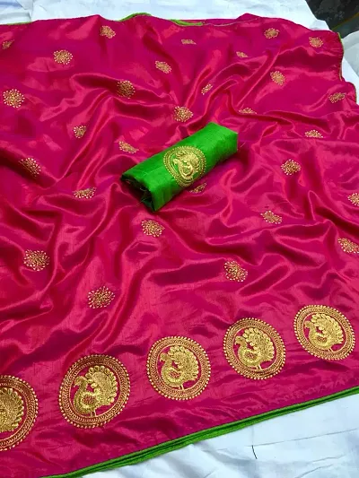 Peacock Embroidered Silk Blend Sarees with Contrast Piping