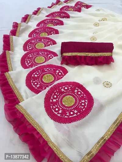 Beautiful Cotton Blend Saree With Blouse Piece For Women