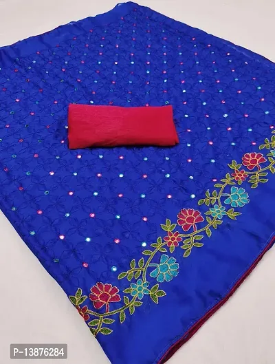 Beautiful Cotton Blend Saree With Blouse Piece For Women-thumb0